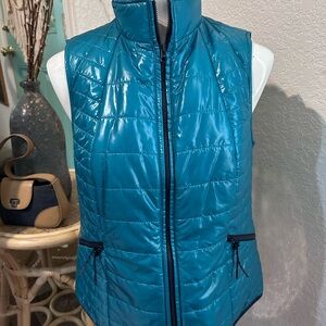 Talbots Teal Quilted Vest with Navy Lining